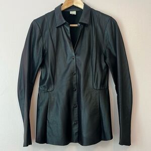 Ecru Lambskin Leather Button Front Shirt Jacket Black Sz Small Moto Minimal Soft